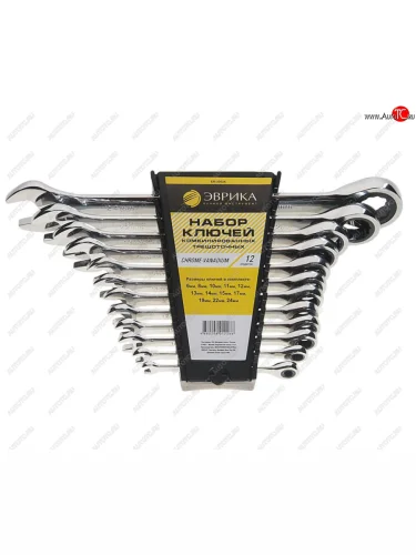 Набор ключей комбинированных 6-24мм трещоточных 12 предметов в холдере ЭВРИКА ЭВРИКА er-20624