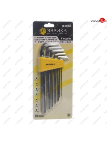 Набор ключей шестигранных 2.5-10мм Г-образных удлиненных 7 предметов ЭВРИКА ЭВРИКА er-25107l