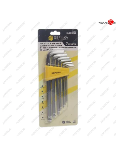 Набор ключей шестигранных 2.5-10мм Г-образных удлиненных с шаром 7 предметов ЭВРИКА ЭВРИКА er-25107lb