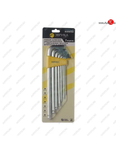 Набор ключей шестигранных 2.5-10мм Г-образных экстрадлинных 7 предметов ЭВРИКА ЭВРИКА er-25107xlb