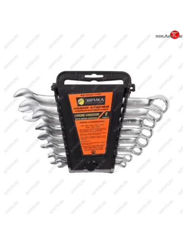 Набор ключей комбинированных 6-19мм 8 предметов в холдере изгиб 15град. сатинированные ЭВРИКА ЭВРИКА er-31080