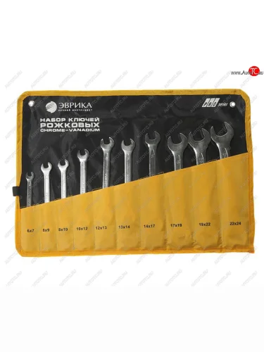 Набор ключей рожковых 6-24мм 10 предметов в сумке CrV Pro ЭВРИКА ЭВРИКА er-51100