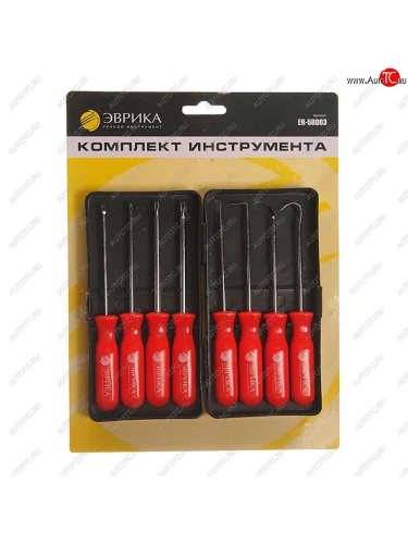 Набор инструментов 8 предметов шило, крючки (изогнутые 45°,90°), отвертки (Sl18,PH0,T15,T20) ЭВРИКА ЭВРИКА er-58003