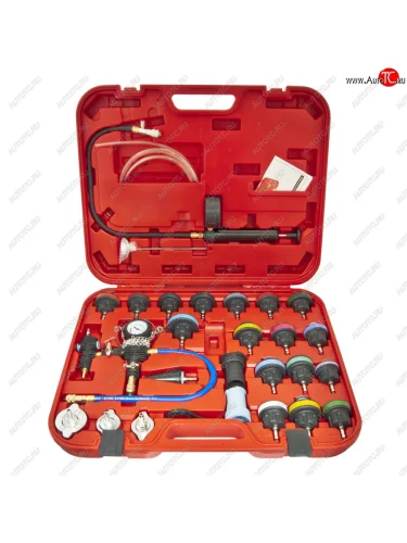 Набор приспособлений для тестирования систем охлаждения 0-2.5Bar 27 предметов в кейсе ЭВРИКА ЭВРИКА er-86715