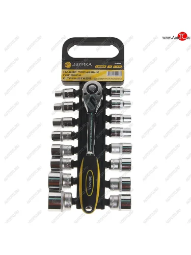 Набор головок торцевых 12 08-30мм с трещоткой 72 зуба 17 предметов с держателем ЭВРИКА ЭВРИКА er-96100