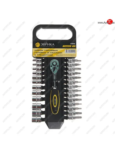Набор головок торцевых и бит-головок 14 6-ти гранных 72 зуба 27 предметов с держателем ЭВРИКА ЭВРИКА er-96130