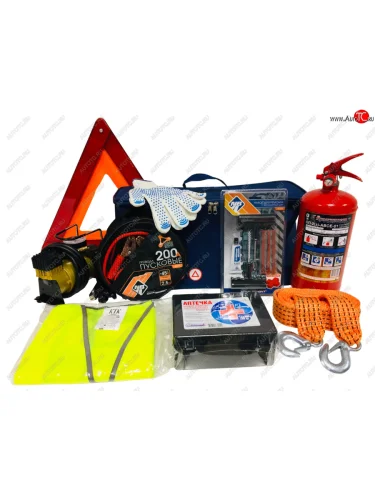 Набор автомобилиста (огнетушитель ОП-2,аптечка,знак,трос 5т,провода,перчатки,жилет,компрессор) NO NAME евро-3