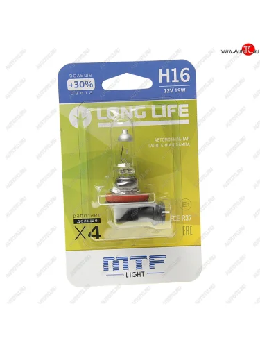 Лампа 12V H16 19W PGJ19-3 +30% блистер (1шт.) Long Life MTF MTF hll1216b