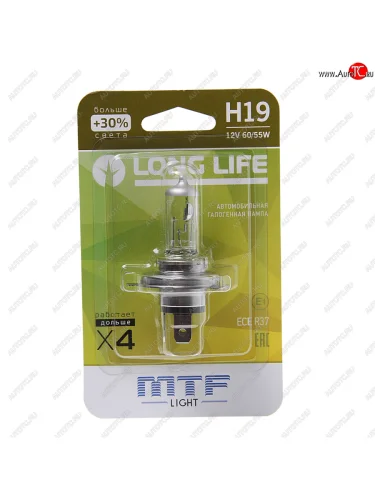 Лампа 12V H19 6055W PU43t-3 +30% блистер (1шт.) Long Life MTF MTF hll1219b