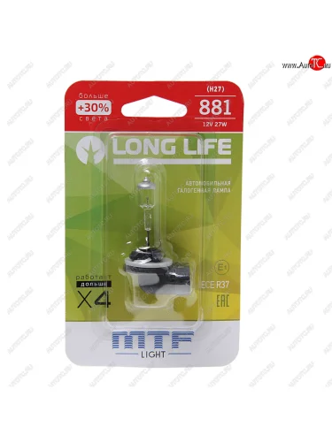 Лампа 12V H27(881) 27W +30% блистер (1шт.) Long Life MTF MTF hll1281b