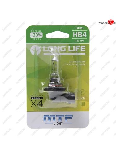 Лампа 12V HB4 55W P22d +30% блистер (1шт.) Long Life MTF MTF hll12b4b