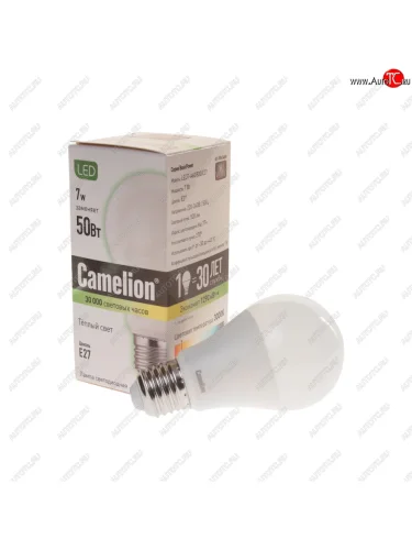 Лампа светодиодная E27 A60 7W (55W) 220V теплый BasicPower CAMELION CAMELION led7-a60830e27