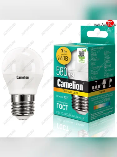 Лампа светодиодная E27 G45 7W (60W) 220V теплый Ultra CAMELION CAMELION led7-g45830e27