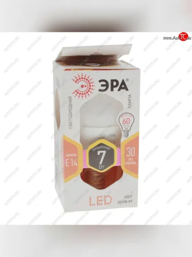 Лампа светодиодная E14 P45 7W (60W) 220V теплый ЭРА ЭРА led-smd-p45-7w-827-e14