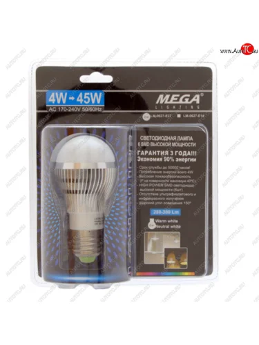 Лампа светодиодная E27 G45 4W(45W) 220V холодный MEGA LIGHTING MEGA LIGHTING lm-0627nw-e27 MEGA LIGHTING lm-0627nw-e27
