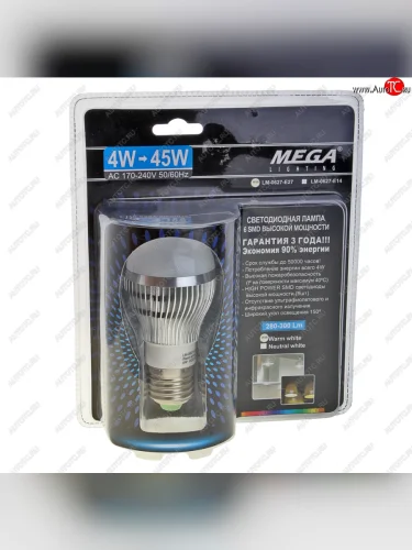 Лампа светодиодная E27 G45 4W(45W) 220V теплый MEGA LIGHTING MEGA LIGHTING lm-0627ww-e27