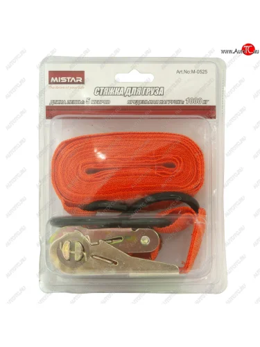 Стяжка крепления груза 1т 5м-25мм с храповиком блистер MISTAR MISTAR m-0525 MISTAR m-0525
