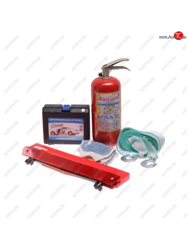 Набор автомобилиста (огнетушитель ОП-2,аптечка,знак,трос 2.5т без крюков,перчатки) аварийный NO NAME максима №2 (сумка с липучкой)