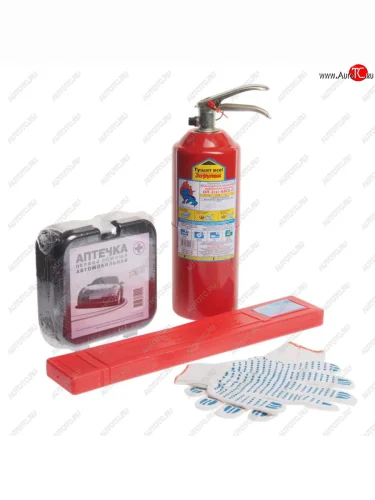 Набор автомобилиста (огнетушитель ОП-2,аптечка,знак,перчатки) аварийный NO NAME максима №4(сумка с авто)