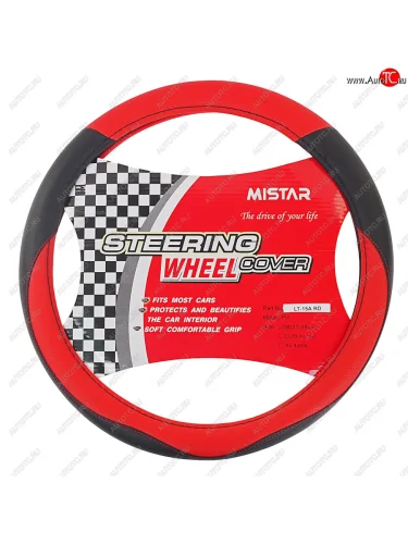 Оплетка руля (M) 37-39см черно-красная кожаная MISTAR MISTAR mis-lt15a bkrd (m)
