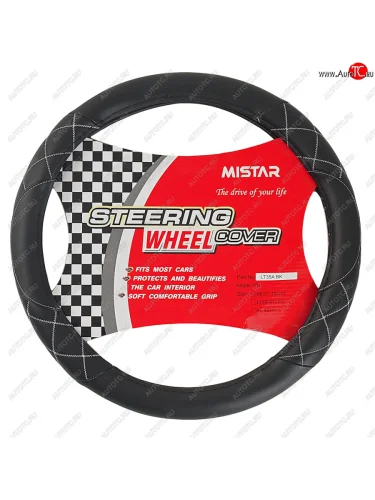 Оплетка руля (M) 37-39см черная кожа MISTAR MISTAR mis-lt35a bk (m)