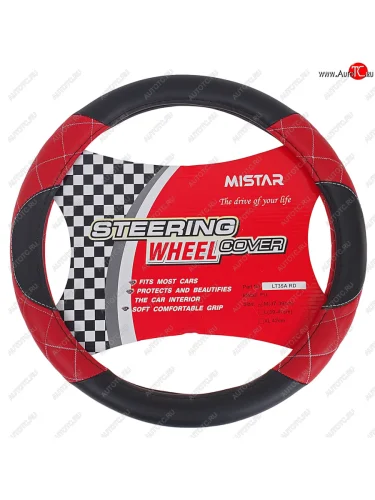 Оплетка руля (M) 37-39см чернаякрасная кожаная MISTAR MISTAR mis-lt35a bkrd (m)