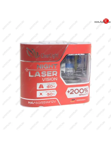 Лампа 12V H4 6055W P43t +200% бокс (2шт.) Night Laser Vision CLEARLIGHT CLEARLIGHT mlh4nlv200