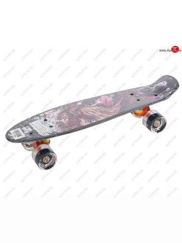 Скейтборд 22 (пенниборд) пластиковый (колеса с подсветкой) Lion on Black черный NO NAME pnb-07-209