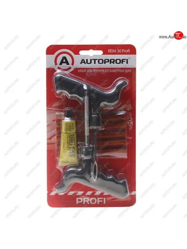 Набор для ремонта бескамерных шин (шило, игла, 5 жгутов самовулканизирующихся коричневых) AUTOPROFI AUTOPROFI rem-30 profi