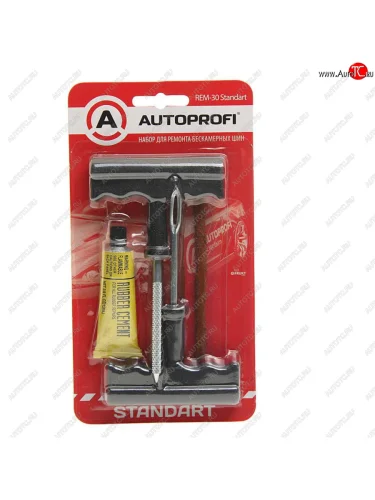 Набор для ремонта бескамерных шин (шило, игла, 3 жгута самовулканизирующихся коричневых) AUTOPROFI AUTOPROFI rem-30 standart