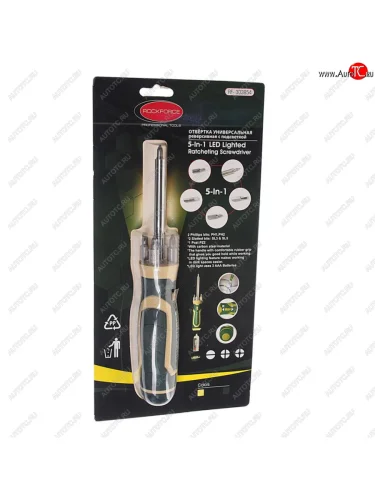 Отвертка с набором бит,подсветкой 250мм реверсивная 5 предметов в блистере ROCKFORCE ROCKFORCE rf-303854