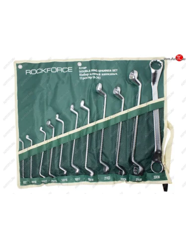 Набор ключей накидных 6-36мм 12-гранных 75град. 11 предметов на полотне ROCKFORCE ROCKFORCE rf-5118p