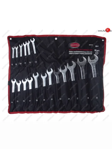 Набор ключей комбинированных 8-19,21,22,24,27,30,32мм 18 предметов на полотне ROCKFORCE ROCKFORCE rf-5186h