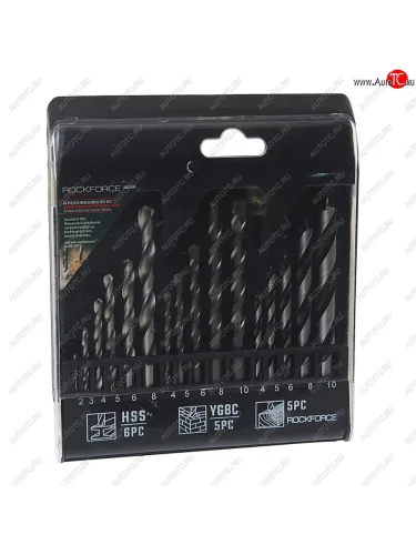 Набор сверл: мет. 2.0-6.0,8.0мм;бет. 4.0-6.0,8.0,10.0мм;дер. 4.0-6.0,8.0,10.0мм (16шт.) ROCKFORCE ROCKFORCE rf-dbs16m