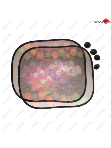 Шторка автомобильная для боковых стекол 44х36см присоска черно-фиолетовая 2шт. Смешарики AUTOPROFI AUTOPROFI smwin-012 ezhik