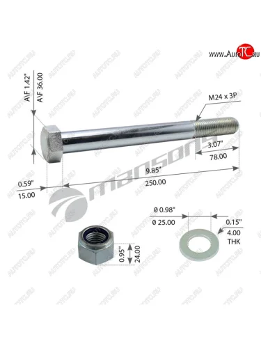 Болт М24х3.0х260 MERITOR крепления амортизатора полуприцепа (с гайкой и шайбой) MANSON MANSONS trs4732