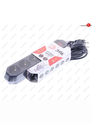 Фильтр сетевой 3м 10А 3500Вт 5 гнезд с заземлением черный ЭРА ЭРА usf-5es-3m-b