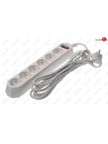 Фильтр сетевой 5м 10А 2200Вт 6 гнезд с заземлением белый ЭРА ЭРА usf-6es-5m-w-box