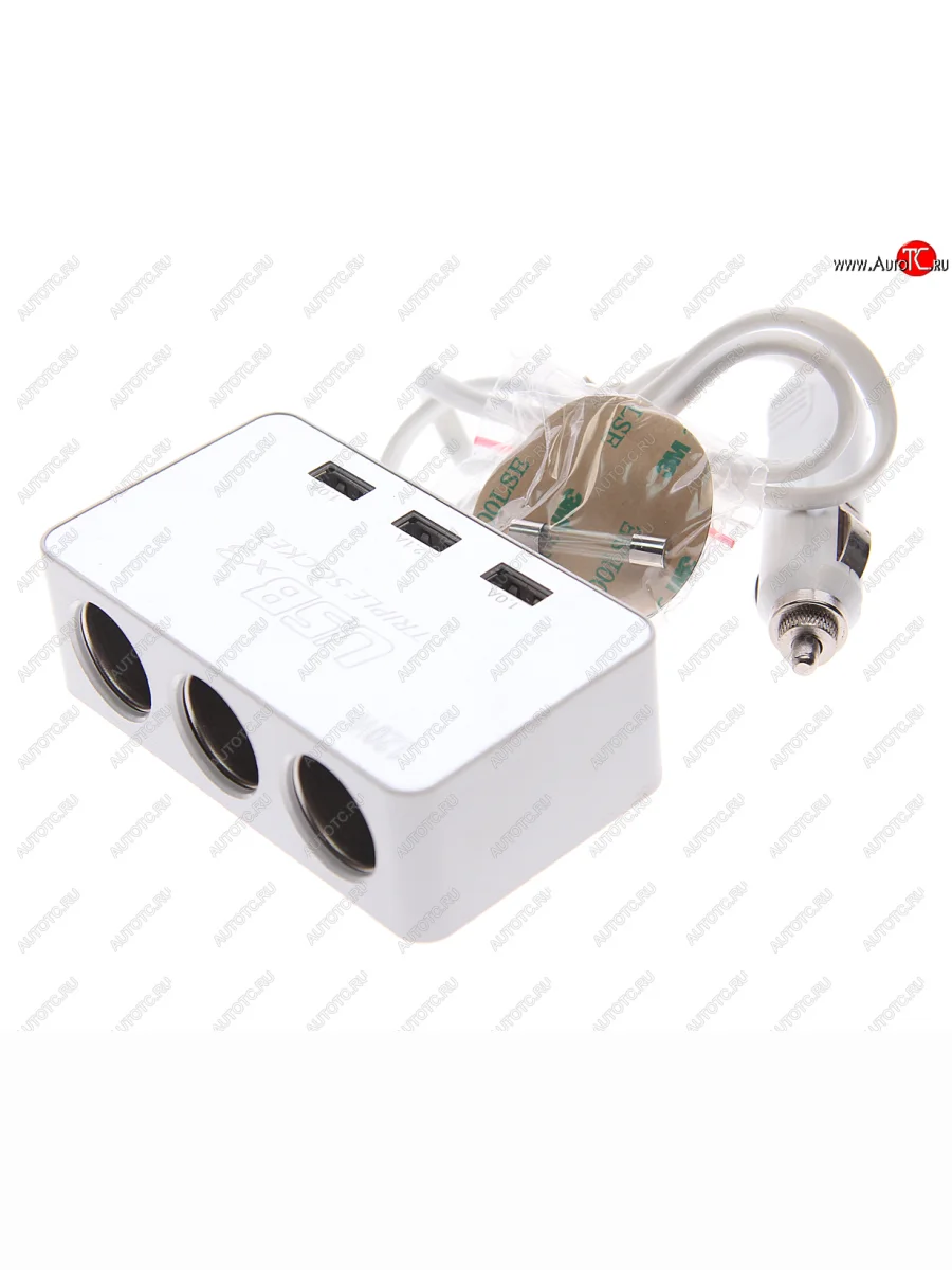 Разветвитель прикуривателя 3-х гнездовой 12V 3USB с удлинителем TORINO TORINO wf-081 silver с доставкой в г. Кемерово