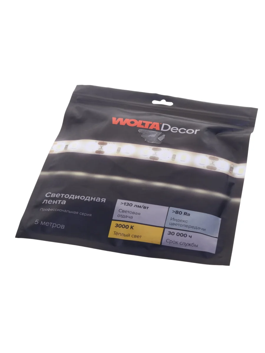 Лента светодиодная гибкая 6W 5м IP20 12V теплый белый (пакет) Decor WOLTA WOLTA wls2835-6w300012h60-01 с доставкой в г. Кемерово