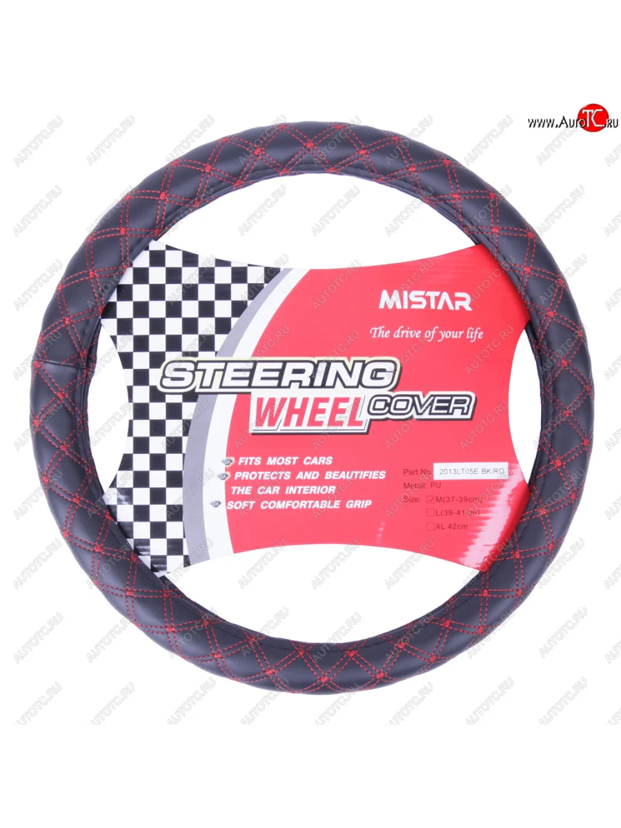 Оплетка руля (M) 37-39см черно-красная кожа MISTAR MISTAR mis-2013lt05e bkrd (m) с доставкой в г. Кемерово