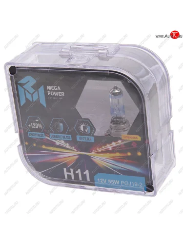 Лампа 12V H11 55W PGJ19-2 +120% бокс (2шт.) MEGAPOWER MEGAPOWER 370-33-007
