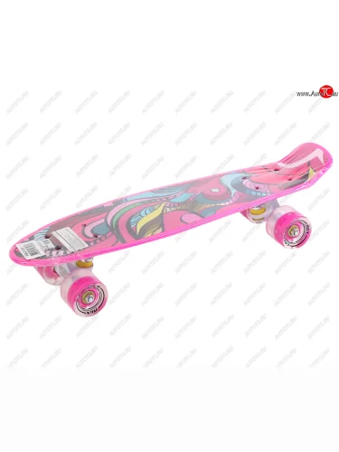 Скейтборд 22 (пенниборд) пластиковый (колеса с подсветкой) Fire Bird розовый NO NAME pnb-07-205