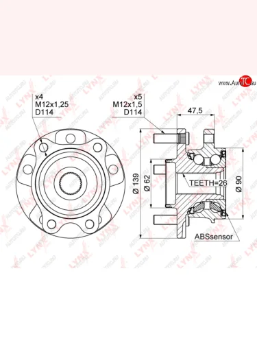 Ступица TOYOTA Auris (06-13),Avensis (09-),Corolla (06-) передняя LYNX LYNX wh1012