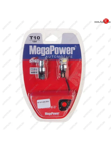 Лампа светодиодная 12V W5W T10 W2.1x9.5d 6000K 3 LED с тестером блистер (2шт.) MEGAPOWER MEGAPOWER-AUTOMOTIVE 10112w-2блт