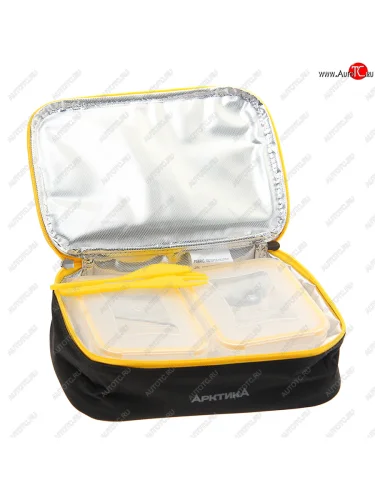Сумка для ланча с 2-мя контейнерами, 2 прибора (вилка и ложка) черная с желтым АРКТИКА АРКТИКА ark-020-2000-2-bk