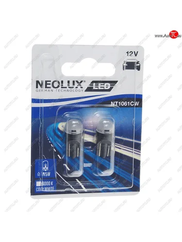 Лампа светодиодная 12V W5W T10W W2.1x9.5d 6000K 35лм блистер (2шт.) LED Cool White NEOLUX NEOLUX nt1061cw-02b