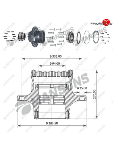 Ступица RENAULT Premium задняя (с подшипником,шпильками) MANSONS MANSONS 900.464