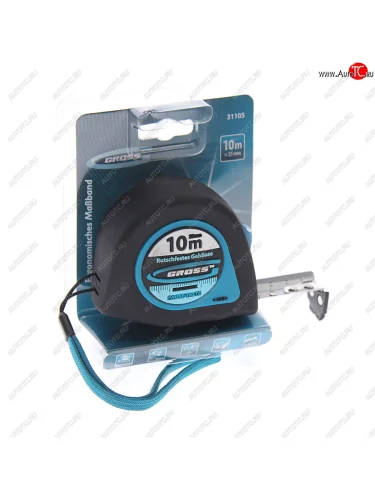 Рулетка 10м 25мм обрезиненный корпус, магнитный зацеп GROSS GROSS 31105