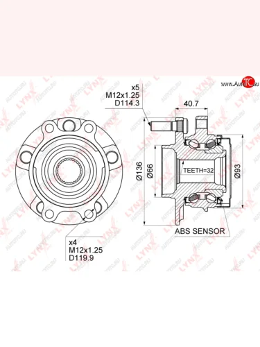 Ступица NISSAN Teana (08-) передняя в сборе LYNX LYNX wh1473